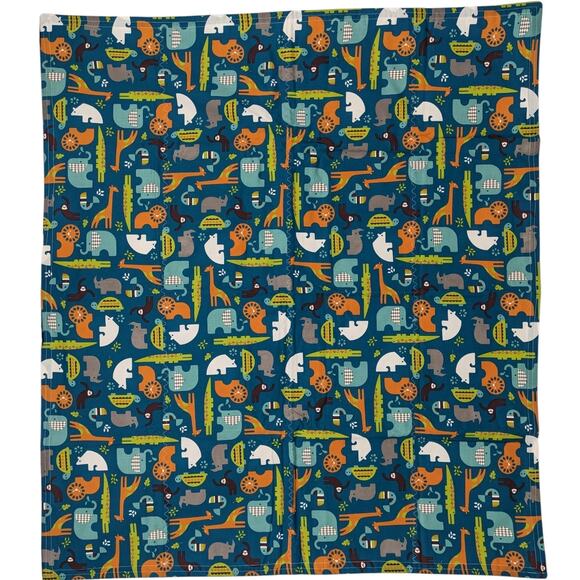 NEW BABY BLANKET Handmade Cotton & Flannel 35x40 Colorful Jungle Animals Fabric - Picture 2 of 6